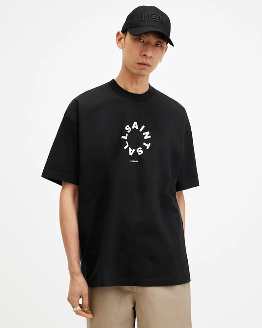 AllSaints AllSaints Tierra Oversized Crew Neck Logo T-Shirt - Jet Black