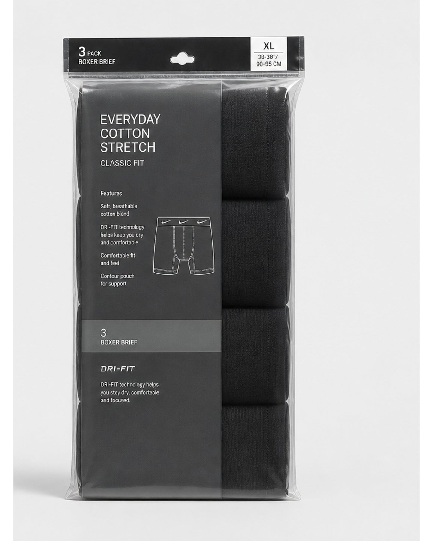 Nike Everyday Cotton Stretch Trunks, 3-Pack - Black