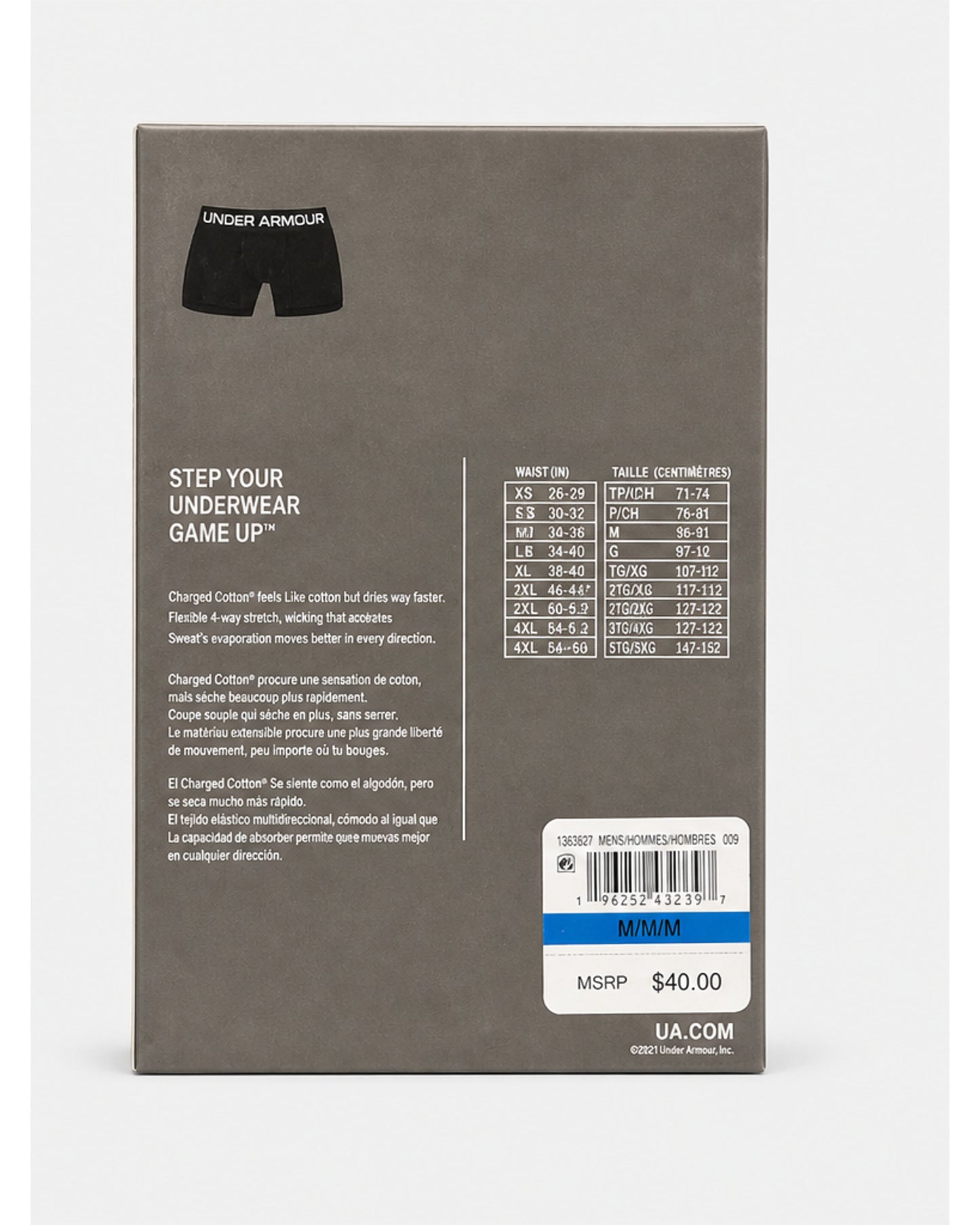 Under Armour Charged Cotton Boxerjock 6-Inch, 3-Pack - Black/Blue/Red