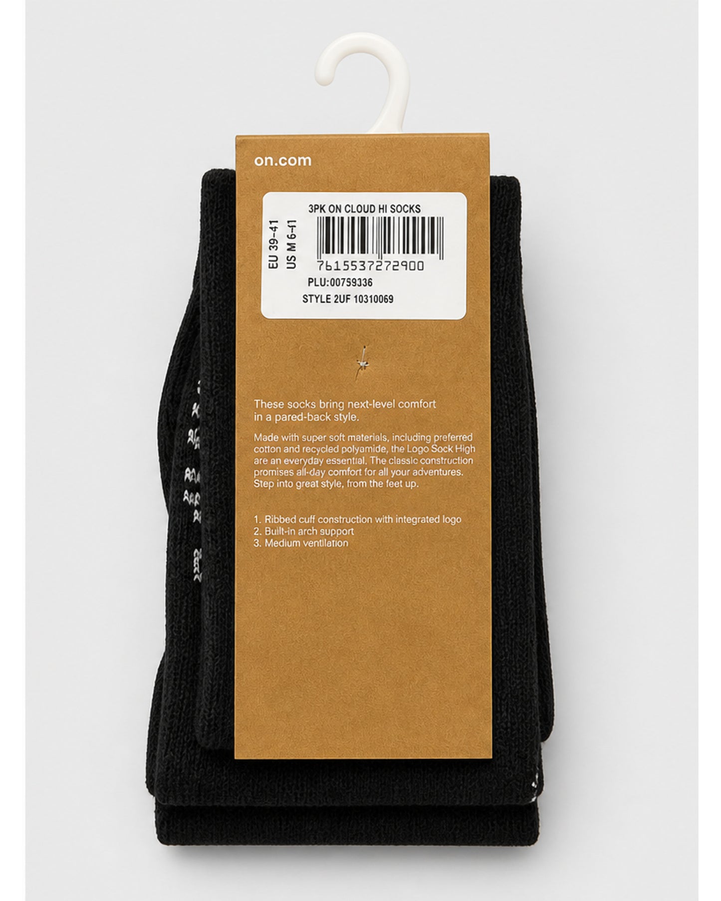 On Cloud Hi Socks, 3-Pack - Black