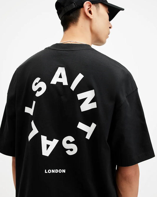 AllSaints AllSaints Tierra Oversized Crew Neck Logo T-Shirt - Jet Black
