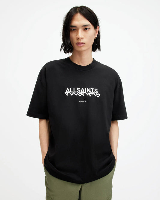 AllSaints AllSaints Slanted Logo Oversized Crew Neck T-Shirt - Jet Black