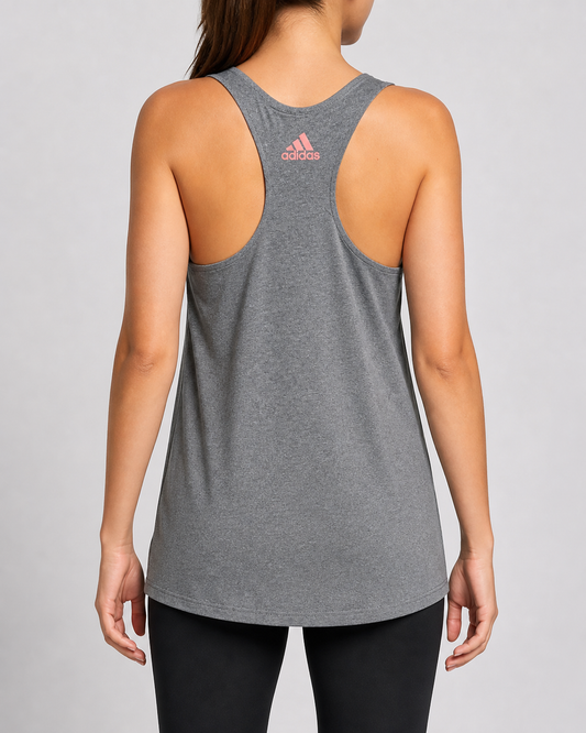 Women's adidas Essentials Linear Sleeveless Tank - Grey/Coral