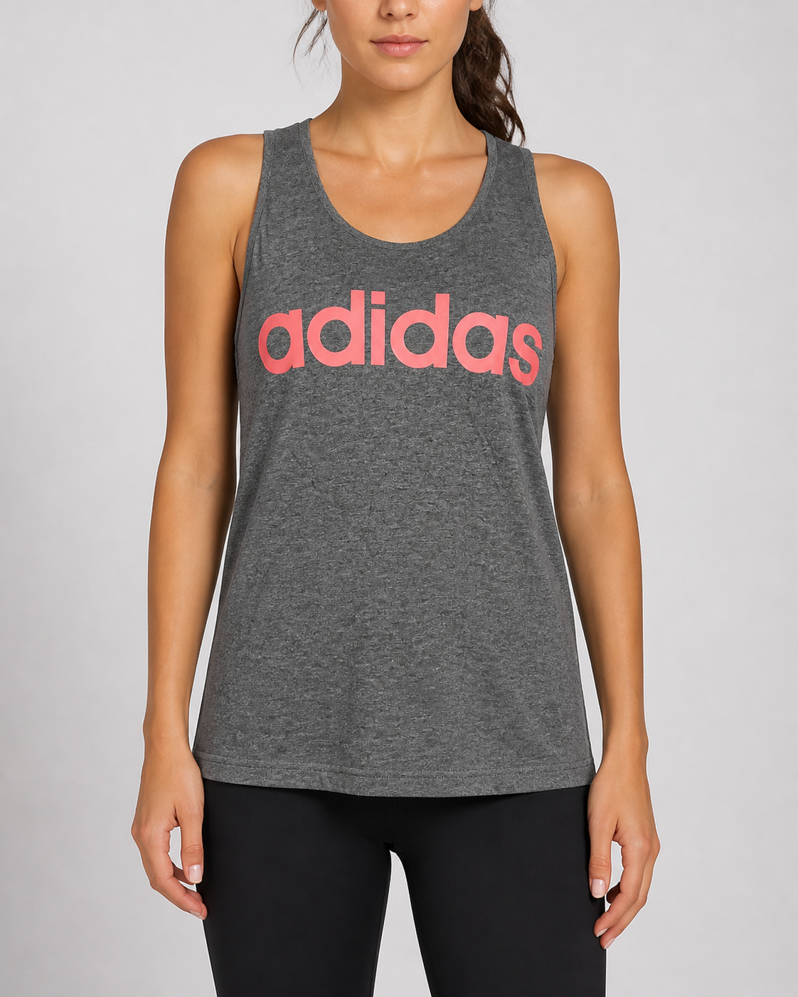 Women's adidas Essentials Linear Sleeveless Tank - Grey/Coral