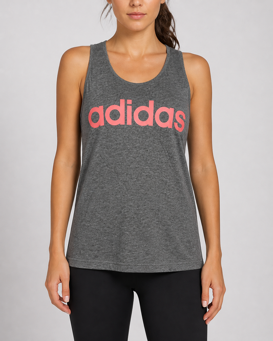 Women's adidas Essentials Linear Sleeveless Tank - Grey/Coral