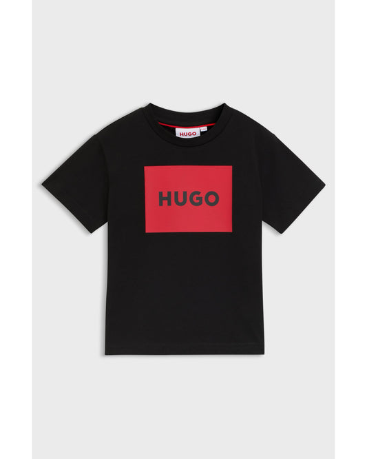 HUGO Kids' Cotton T-Shirt with Signature-Red Box Logo