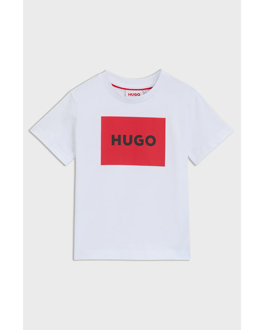 HUGO Kids' Cotton T-Shirt with Signature-Red Box Logo