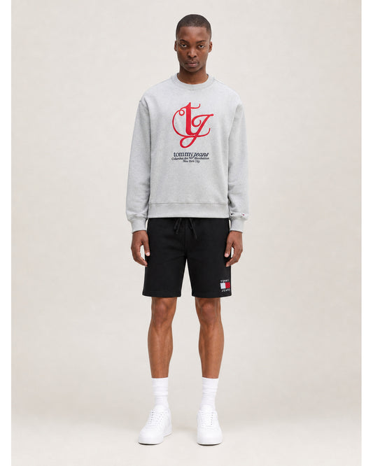 Tommy Jeans Cotton Applique Crew-Neck Sweatshirt - Grey Marl