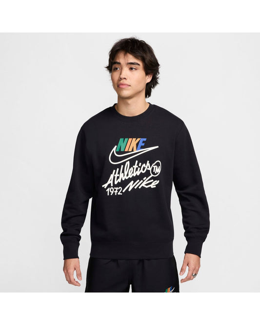 Nike Club Fleece Swoosh Graphic Crew Sweatshirt - black