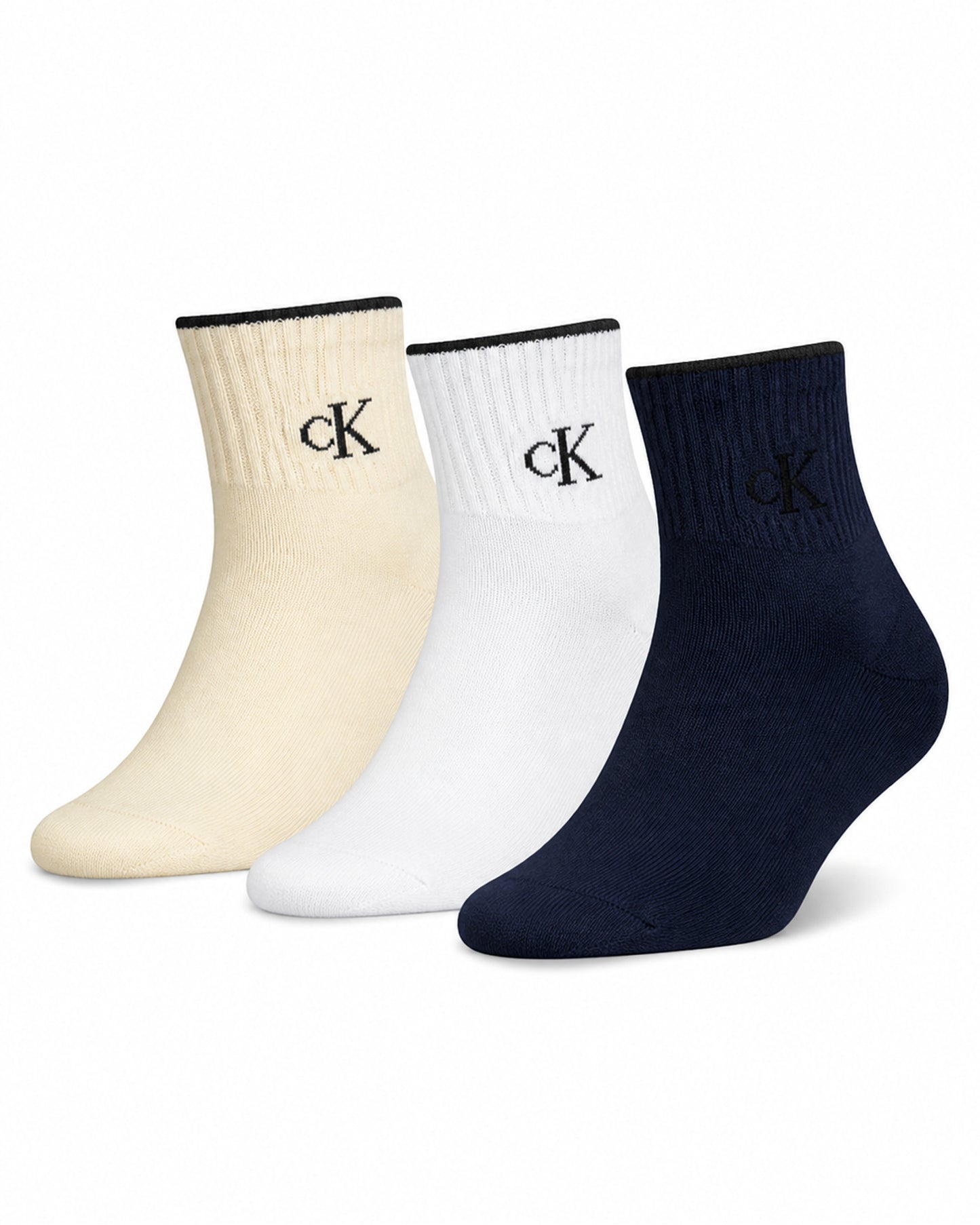 Calvin Klein Cotton-Blend Quarter Socks, 3-Pack - Cream/White/Navy