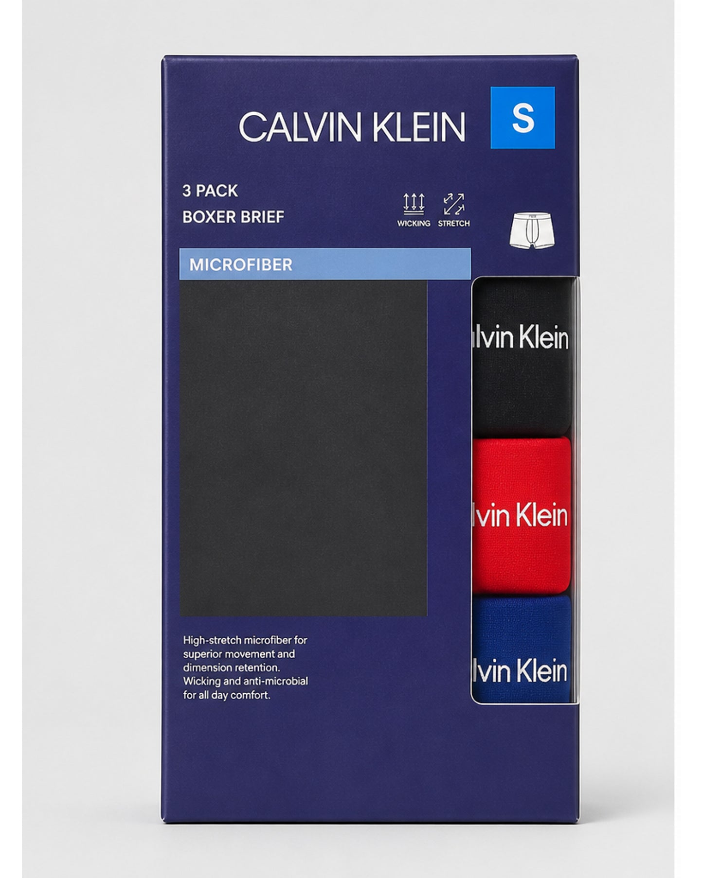 Calvin Klein Microfiber Wicking Stretch Boxer Briefs, 3-Pack - Black/Red/Blue
