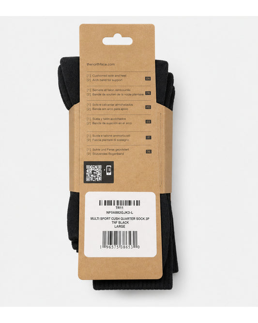 The North Face Multi Sport Cush Quarter Socks, 3-Pack - Black