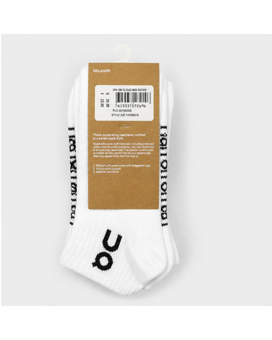 On Cloud Mid Socks, 3-Pack - White