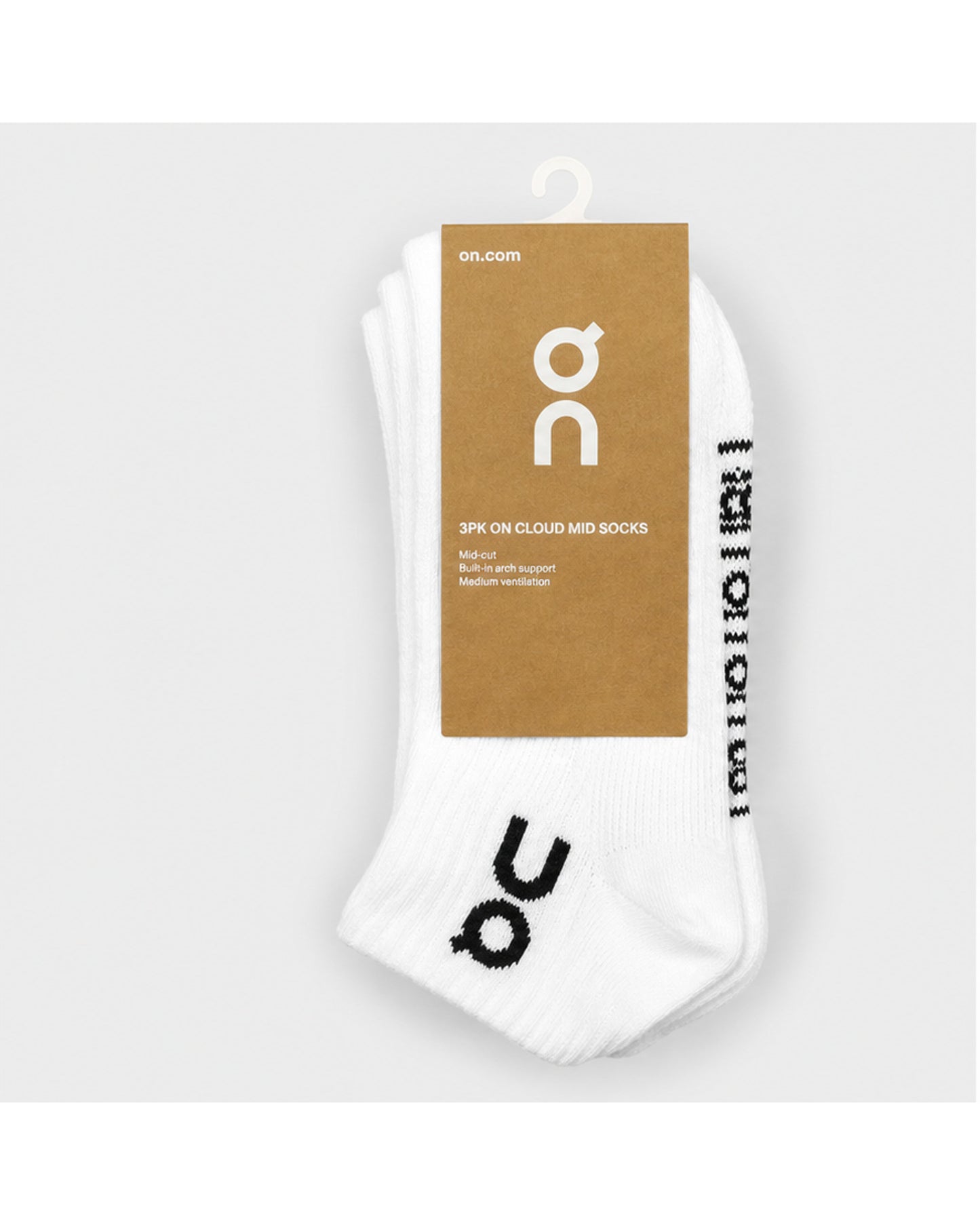 On Cloud Mid Socks, 3-Pack - White