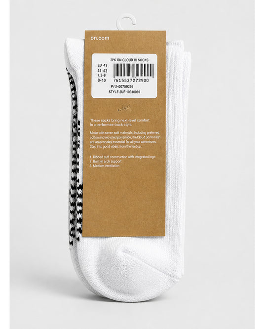 On Cloud Hi Socks, 3-Pack - White