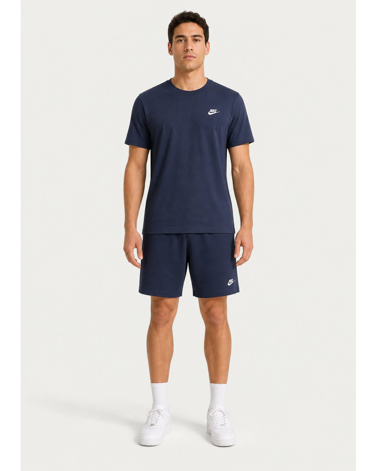 Nike Sportswear Club T-Shirt & Knit Shorts Set - Navy/White