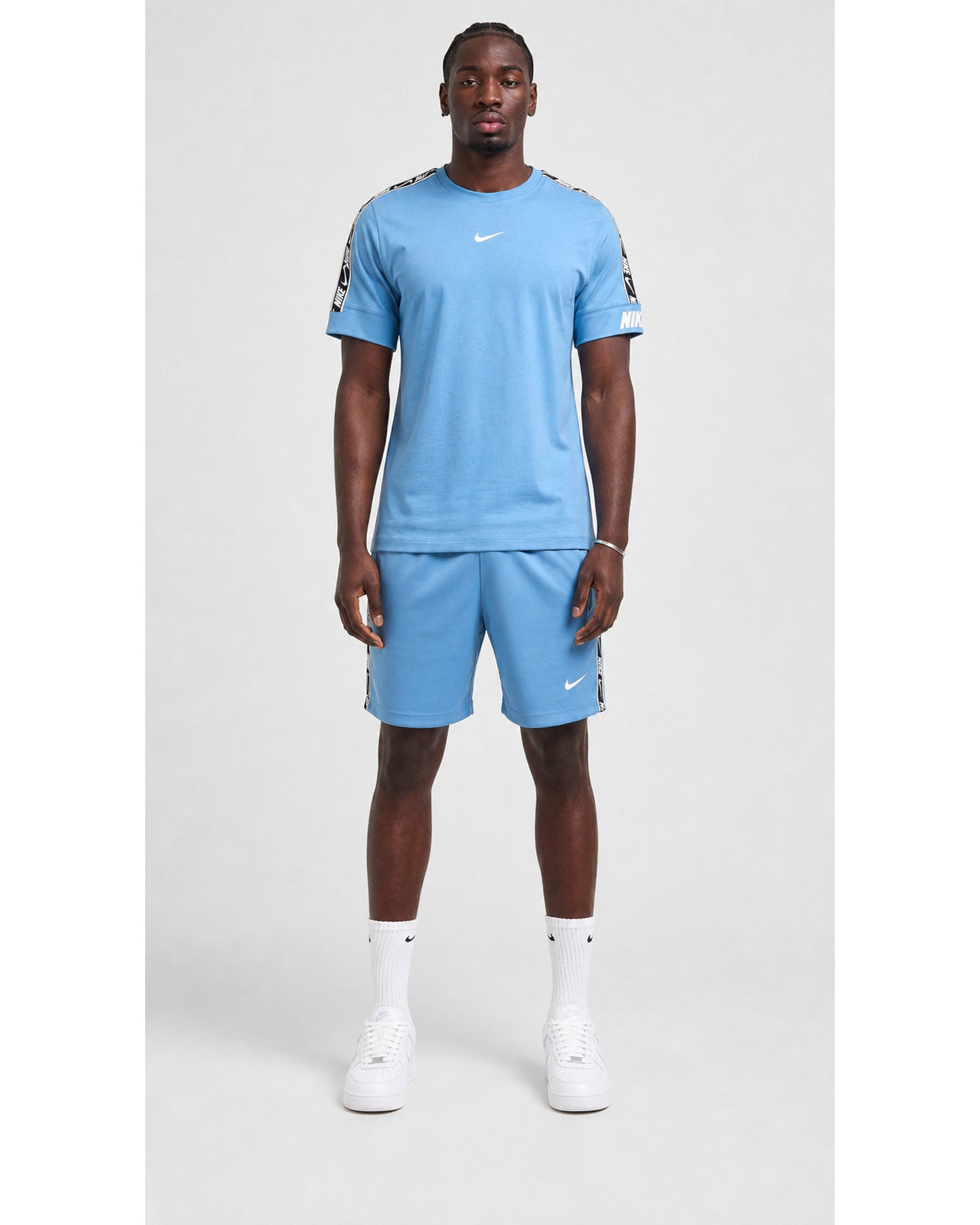 Nike Sportswear Repeat Tape T-Shirt & Shorts Set - Aegean Storm/Blue & White