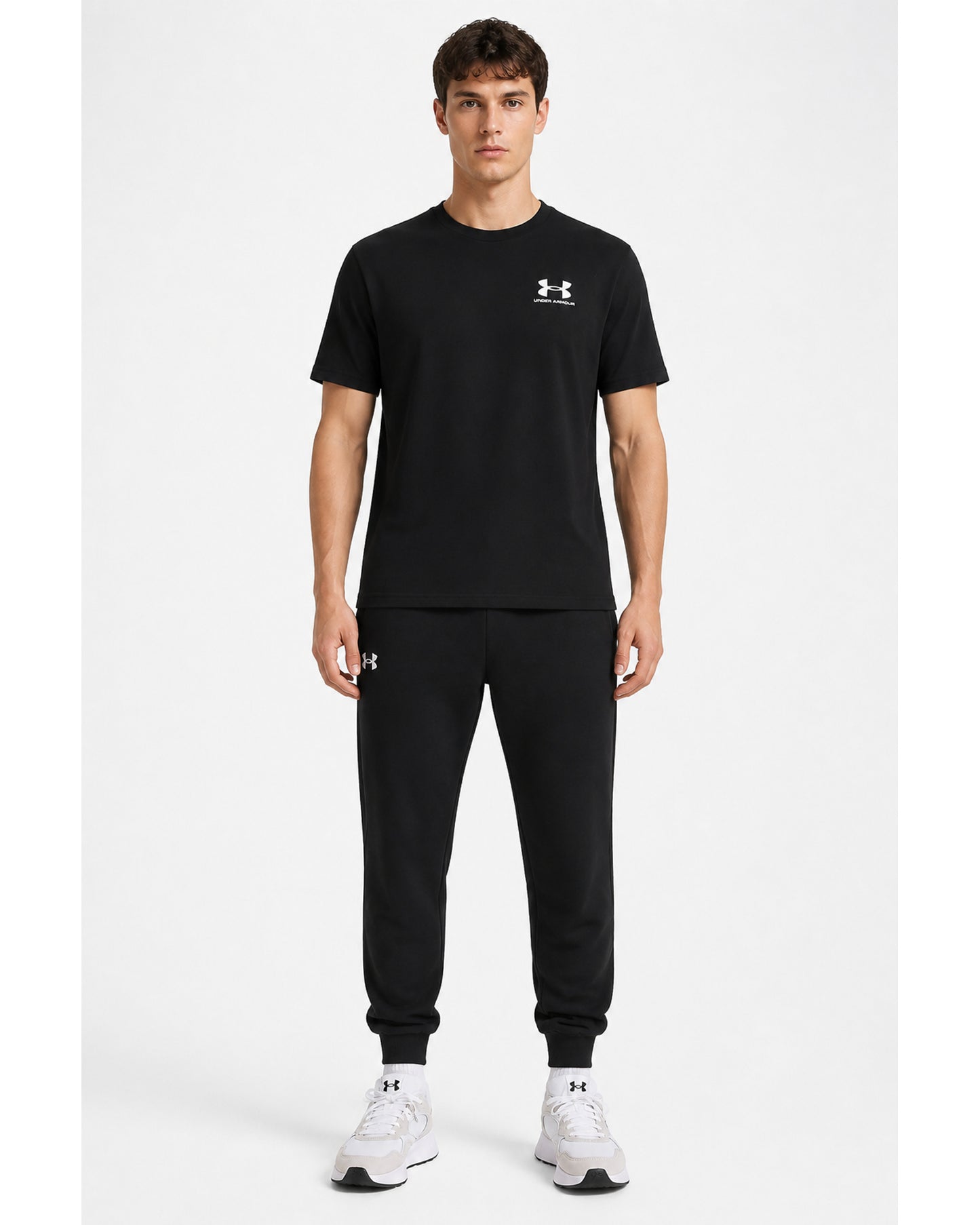 Under Armour Sportstyle T-Shirt & Rival Fleece Joggers Set - Black/White