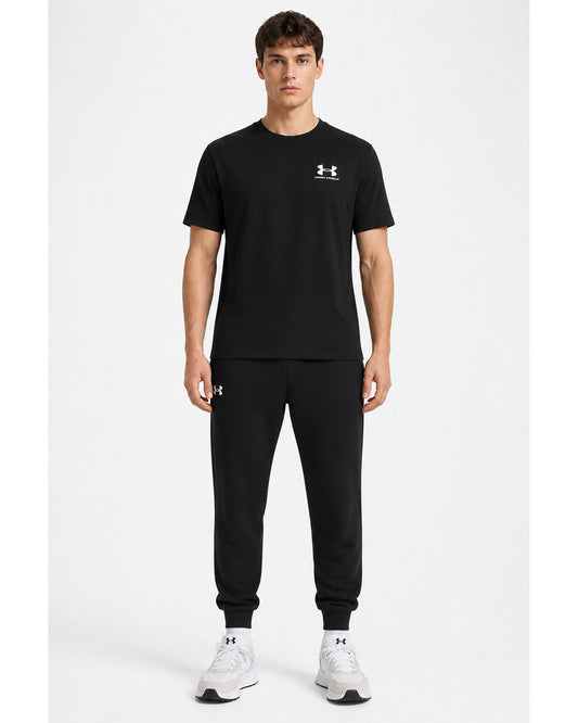 Under Armour Sportstyle T-Shirt & Rival Fleece Joggers Set - Black/White